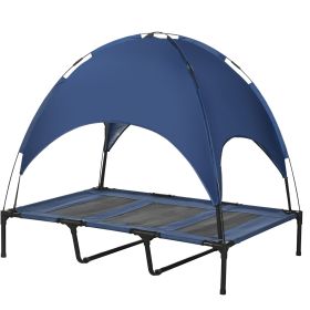 48" x 36" Elevated Portable Dog Cot Cooling Pet Bed with UV Protection Canopy Shade (Color: Dark Blue)