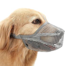 Pet Muzzle Mask Soft Mesh Muzzle Adjustable Dog Mouth Cover with Breathable Mesh Adjustable Neck Forehead Strap (Color: Grey, Size: M)