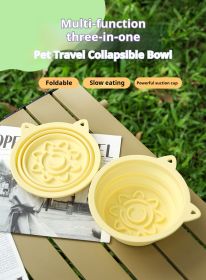3-in-1 Pet Travel Collapsible Bowl Foldable Slow-Feeder With Strong Suction Cups  Portable Silicone Dog Bowl with Hook for Hanging on Collar/Backpack (Color: Green, Size: 650ml)