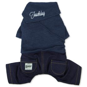 Touchdog Vogue Neck-Wrap Sweater and Denim Pant Outfit (Color: Navy, Size: large)