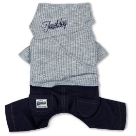 Touchdog Vogue Neck-Wrap Sweater and Denim Pant Outfit (Color: Grey, Size: large)