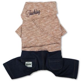 Touchdog Vogue Neck-Wrap Sweater and Denim Pant Outfit (Color: Peach, Size: small)