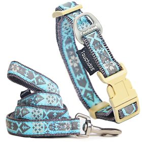 Touchdog 'Shape Patterned' Tough Stitched Embroidered Collar and Leash (Color: Blue, Size: medium)