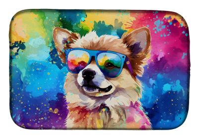 Pomeranian Hippie Dawg Dish Drying Mat Absorbent Dish Drying Mat Pad for Kitchen Counter Dish Drainer Mat for Countertop, 14 x 21", Multicolor (Default: Default)