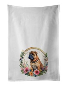 Flowers Kitchen Towel Set of 2 White Dish Towels Decorative Bathroom Hand towel for Hand, Face, Hair, Yoga, Tea, Dishcloth, 19 X 28", Whi (Option: Shar Pei)