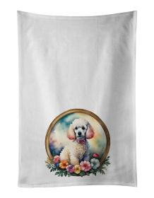 Kitchen Towel Set of 2 White Dish Towels Decorative Bathroom Hand towel for Hand, Face, Hair, Yoga, Tea, Dishcloth, 19 X (Option: White Poodle And Flowers)