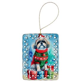 Shih Tzu Christmas Porcelain Ornament Christmas Tree Hanging Decorations for Home Christmas Holiday, Rectangle, Gift, Multicolor (Default: Default)