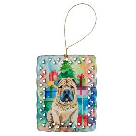 Shar Pei Christmas Porcelain Ornament Christmas Tree Hanging Decorations for Home Christmas Holiday, Rectangle, Gift, Multicolor (Default: Default)