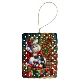 Cavalier Spaniel and Santa Claus Porcelain Ornament Christmas Tree Hanging Decorations for Home Christmas Holiday, Rectangle, Gift, Multicolor (Default: Default)