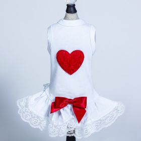 Puff Heart Lace Dog Dress (Color: Red, Size: MD)