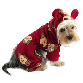 Adorable Silly Monkey Fleece Dog Pajamas/Bodysuit with Hood (Color: Burgundy, Size: M)