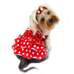 Sparkling Bow Ruffle Layered Dress (Color: Red/White, Size: M)