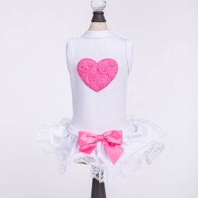 Puff Heart Lace Dog Dress (Color: HOT PINK, Size: SM)